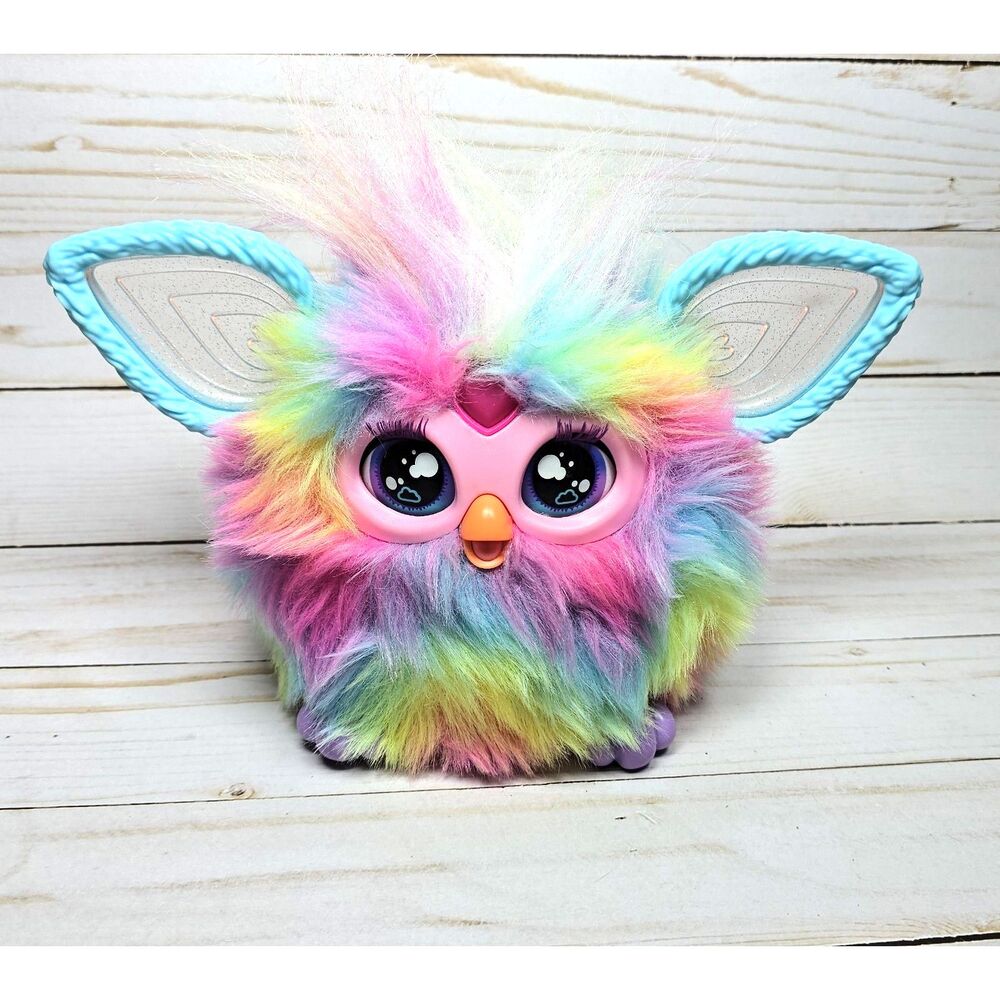 Hasbro Furby Tie Dye Rainbow Interactive Plush Toy 2023 5 Voice Modes Working